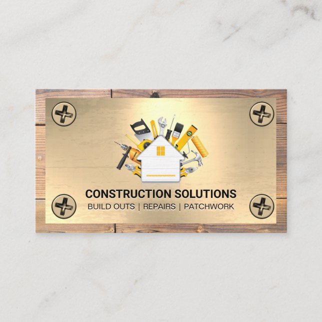 Hardware Tools | Construction | Screws Wood Metal Business Card (Front)