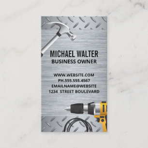 Hardware Tools Hammer Power Drill Metallic Business Card