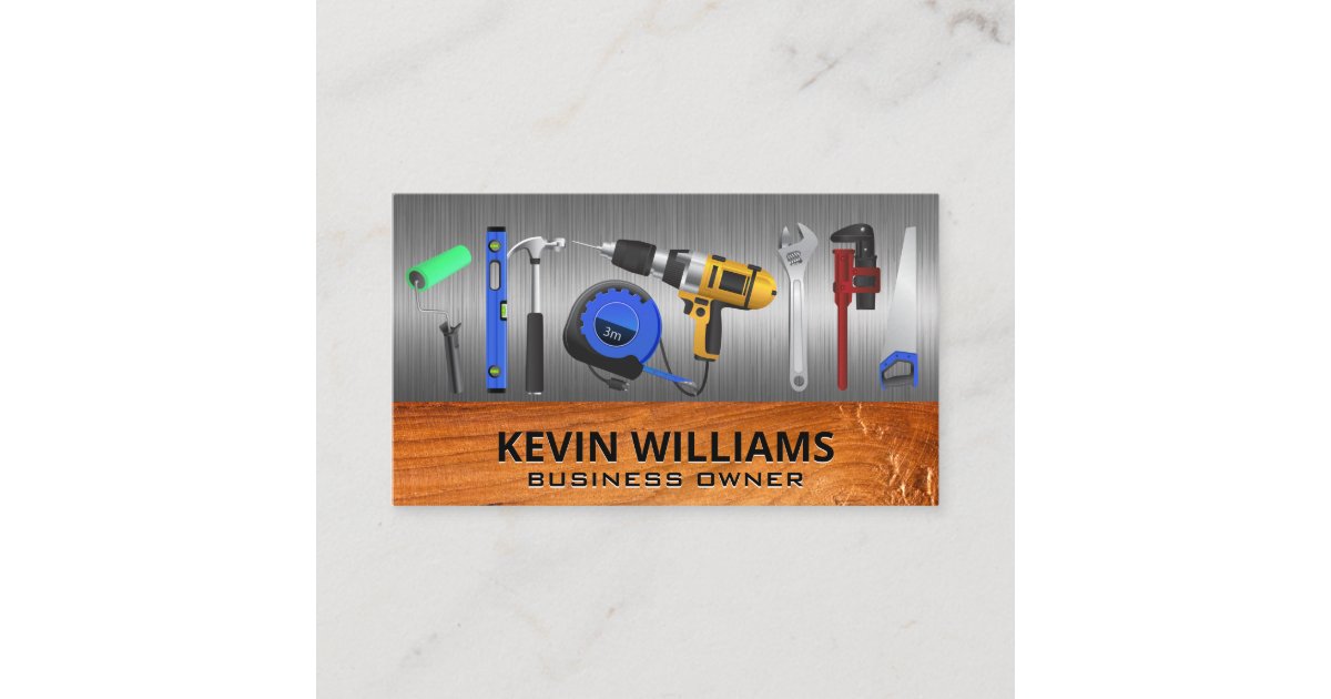 Hardware Tools | Metal and Wood | Construction Business Card | Zazzle