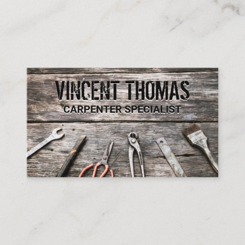 Hardware Tools on Wooden Table Business Card