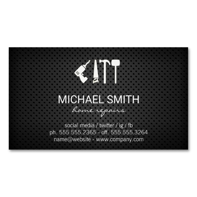 Hardware Tools | Perforated Mesh Background Business Card Magnet (Front)