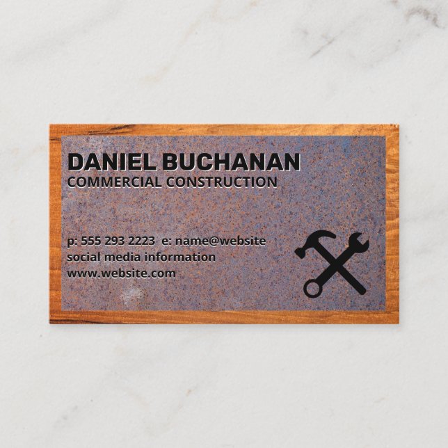 Hardware Tools | Wood | Rust Business Card (Front)