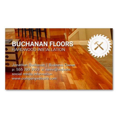 Hardwood Floors and Tiles  Saw and Hammer Logo Business Card Magnet