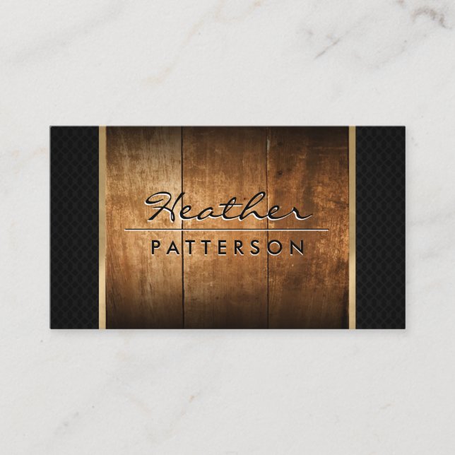 Hardwood | Gold Trim | Black Mesh Business Card (Front)