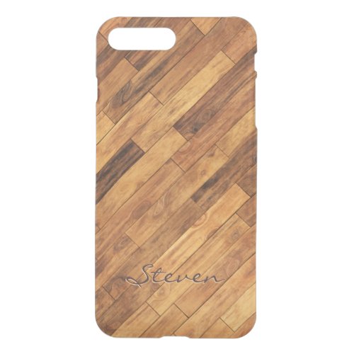 Hardwood Wood Grain Floor Pattern Monogram Name iPhone 8 Plus7 Plus Case