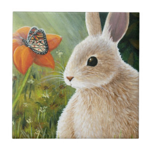 hare 55 rabbit bunny with Butterfly Ceramic Tile