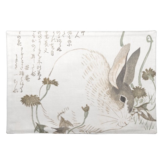 Hare and Dandelion, Kubo Shunman, Japanese Art Cloth Placemat (Front)
