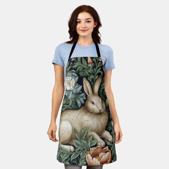 Hare and flowers in the garden art nouveau style apron (Worn)