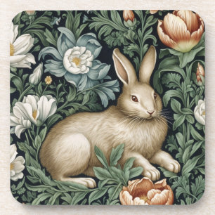 Hare and flowers in the garden art nouveau style beverage coaster