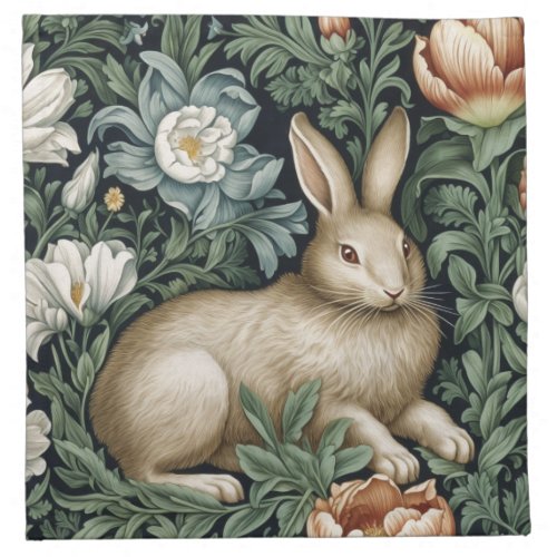 Hare and flowers in the garden art nouveau style cloth napkin