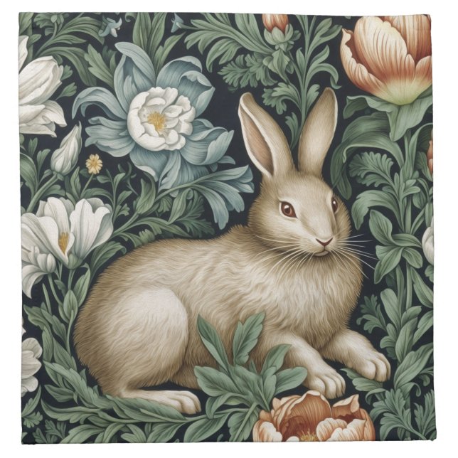Hare and flowers in the garden art nouveau style cloth napkin (Front)