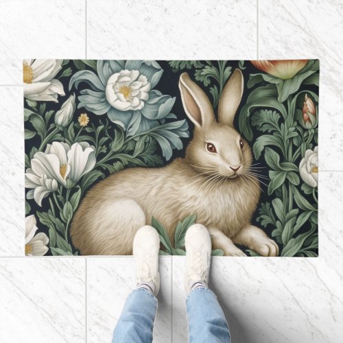 Hare and flowers in the garden art nouveau style doormat