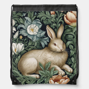 Hare and flowers in the garden art nouveau style drawstring bag
