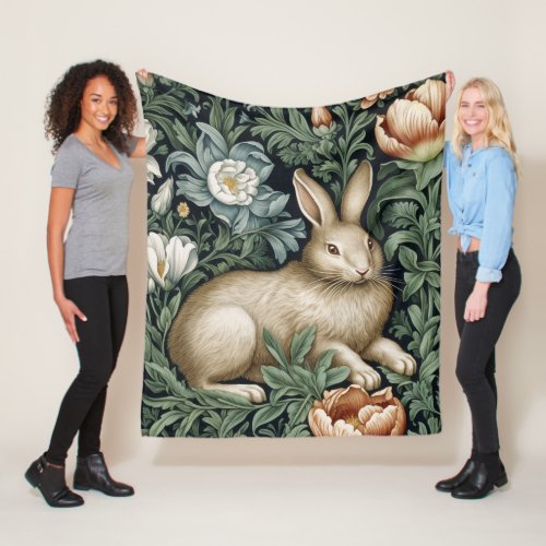 Hare and flowers in the garden art nouveau style fleece blanket