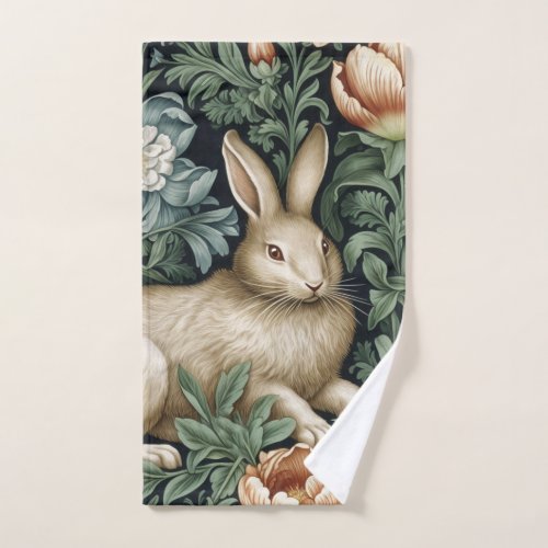 Hare and flowers in the garden art nouveau style hand towel 