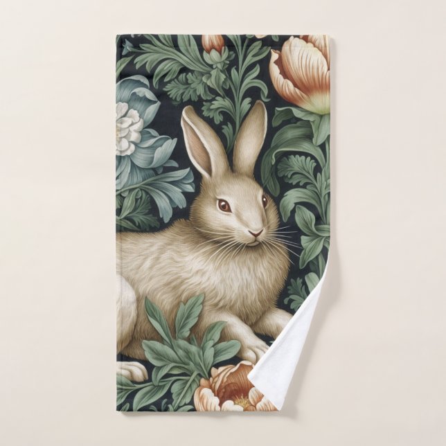 Hare and flowers in the garden art nouveau style hand towel  (Hand Towel)