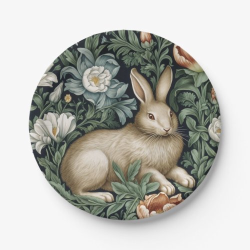 Hare and flowers in the garden art nouveau style paper plates