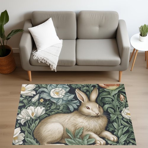 Hare and flowers in the garden art nouveau style rug