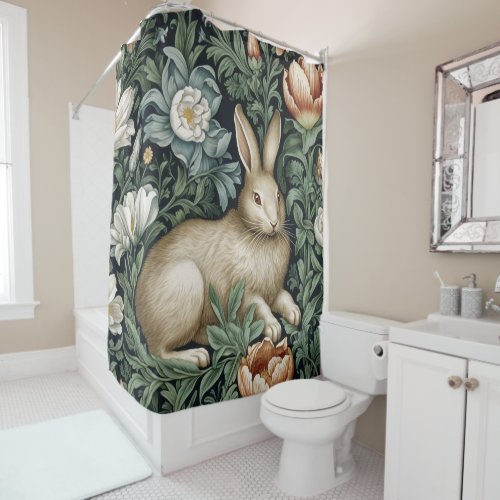 Hare and flowers in the garden art nouveau style shower curtain