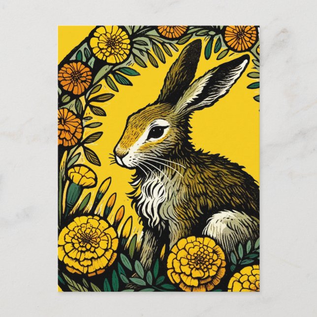 Hare and Marigolds                                 Postcard (Front)