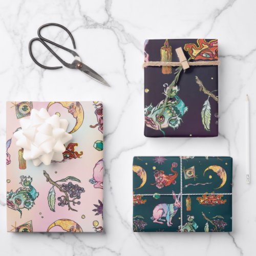 Hare and Moon Gradient Pastel Goth Wrapping Paper