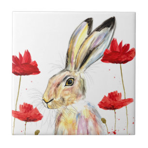 Hare Animal Watercolor Bunny Rabbits Forest Ceramic Tile