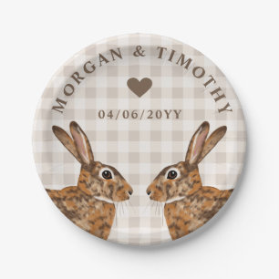 Hare Bunny Heads With Names And Date Wedding Paper Plates