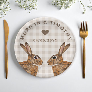 Hare Bunny Heads With Names And Date Wedding Paper Plates