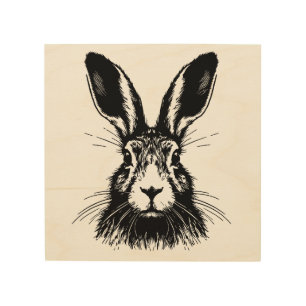 Hare Illustration Rustic Theme Wood Wall Art