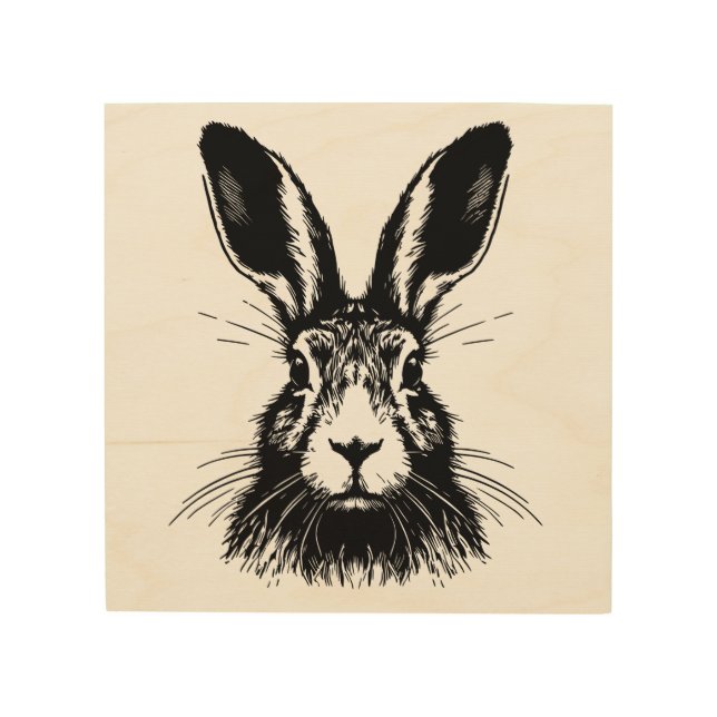 Hare Illustration Rustic Theme Wood Wall Art (Front)