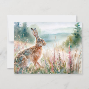 Hare in Meadow Watercolor Art Postcard