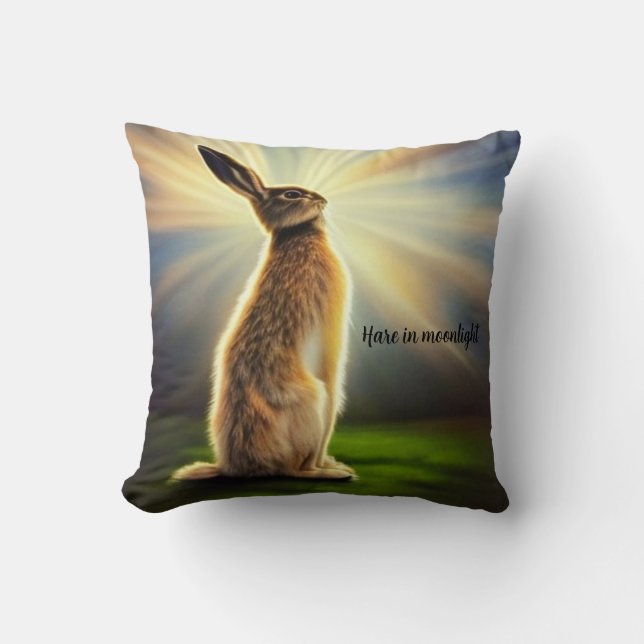 Hare in moonlight. Editable text Throw Pillow (Front)