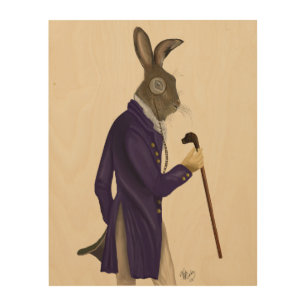 Hare In Purple Coat Wood Wall Art