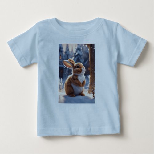Hare in Snow Printed Baby T_Shirt