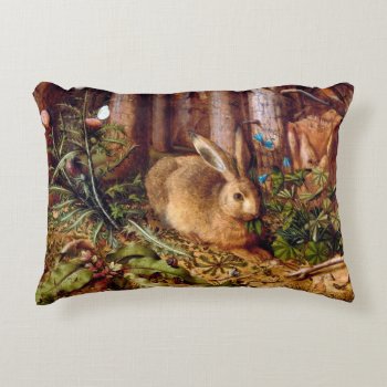 Hare In The Forest Hans Hoffmann Rabbit Painting Accent Pillow by Then_Is_Now at Zazzle