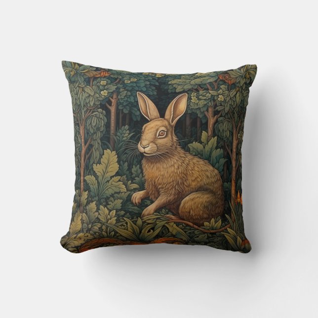 Hare In The Forest, William Morris, Throw Pillow (Front)