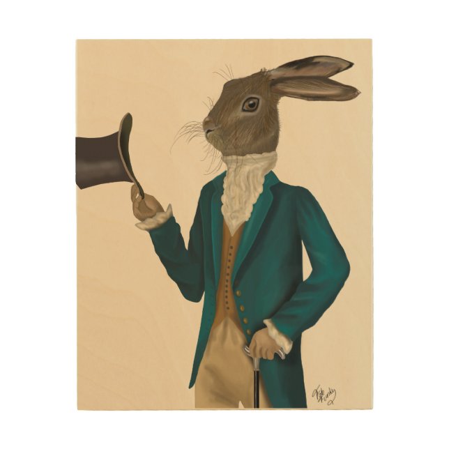 Hare In Turquoise Coat Wood Wall Art (Front)