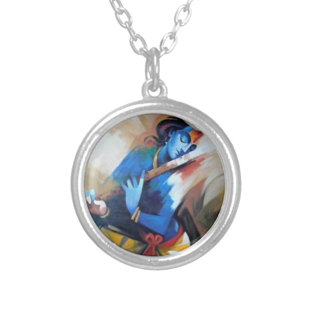 Hare Krishna blessing   Silver Plated Necklace (Front)