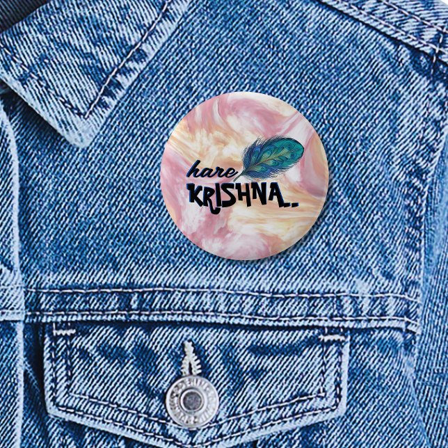 "Hare Krishna" Peacock Feather Hindu Button (Creator Uploaded)