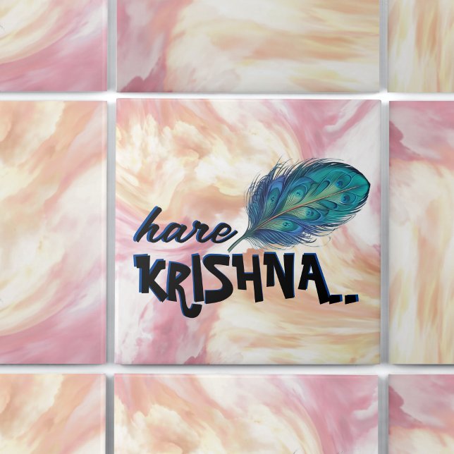 "Hare Krishna" Peacock Feather Hindu Ceramic Tile (Creator Uploaded)