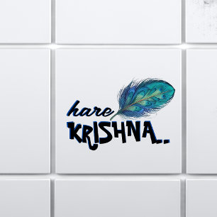 "Hare Krishna" Peacock Feather Hindu Ceramic Tile