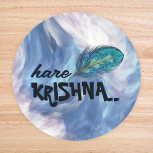 "Hare Krishna" Peacock Feather Hindu Classic Round Sticker