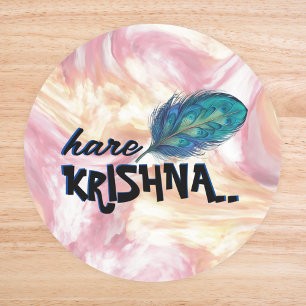"Hare Krishna" Peacock Feather Hindu Classic Round Sticker