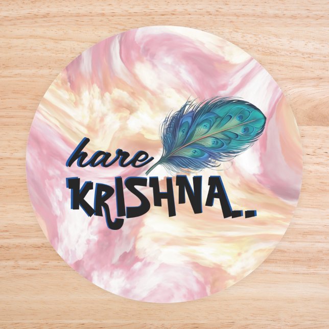 "Hare Krishna" Peacock Feather Hindu Classic Round Sticker (Creator Uploaded)