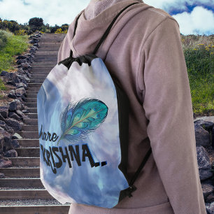"Hare Krishna" Peacock Feather Hindu Drawstring Bag