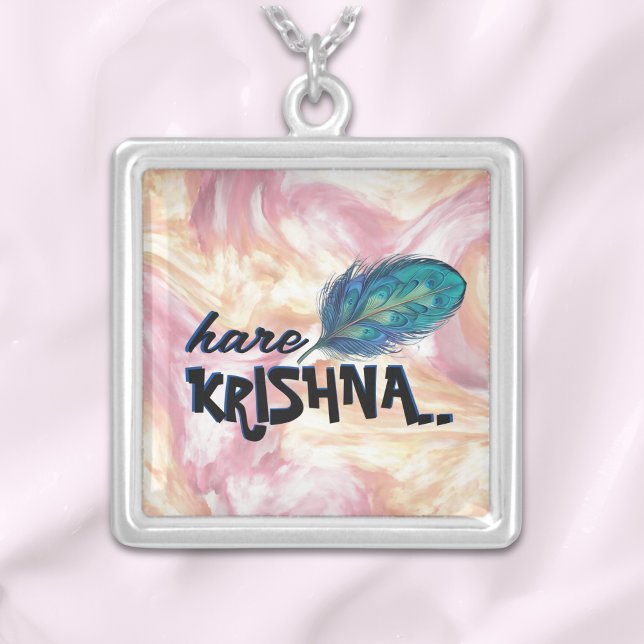 "Hare Krishna" Peacock Feather Hindu Silver Plated Necklace (Creator Uploaded)