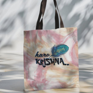 "Hare Krishna" Peacock Feather Hindu Tote Bag