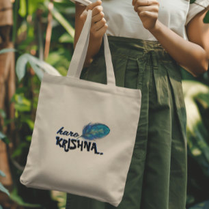 "Hare Krishna" Peacock Feather Hindu Tote Bag
