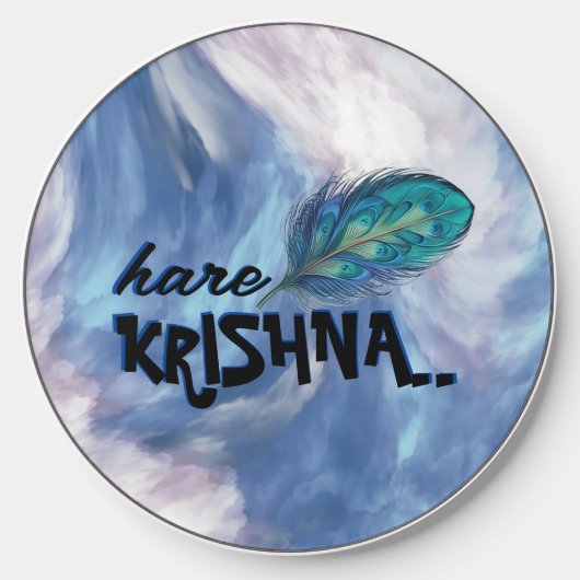 "Hare Krishna" Peacock Feather Hindu Wireless Charger (Front)