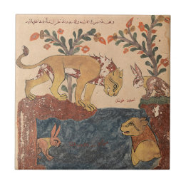 Hare Lion Indian Renaissance Fable Ce Ceramic Tile